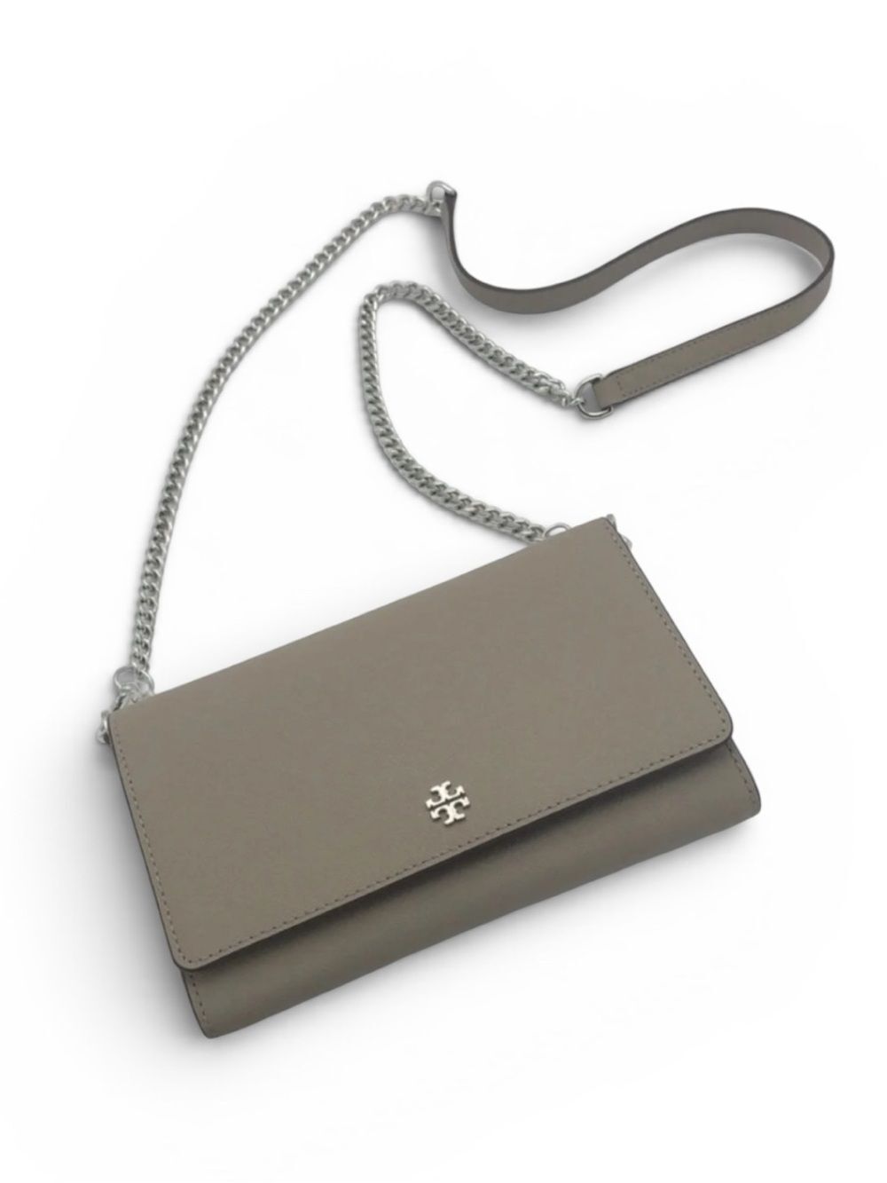 Tory Burch Robinson Chain Wallet in French Gray NWOT